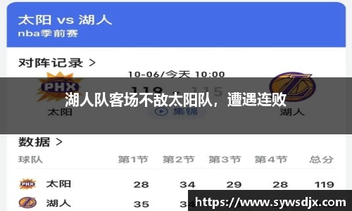湖人队客场不敌太阳队，遭遇连败
